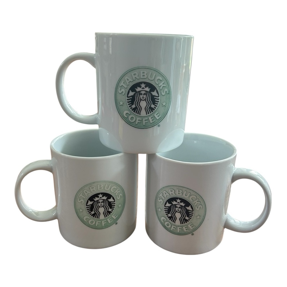 Vintage 1999 Starbucks 12 Ounce Mugs Lot of 3 Mermaid Logo White Matched Set